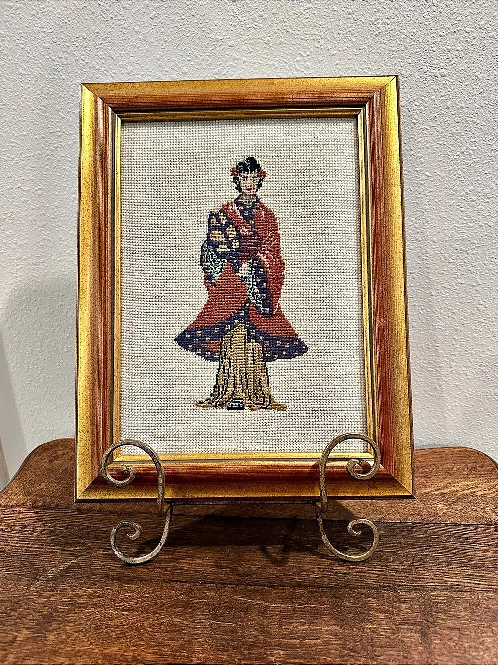 Vintage 70s/80s Japanese Framed Needlepoint Figure Art